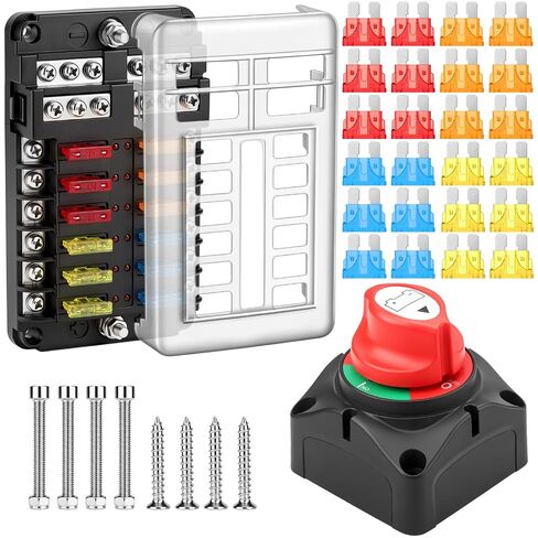 مجموعة Tellegloww Combo Kit 275a مفتاح قطع قطع البطارية وكتلة مصهر مقاومة للماء LED 12 طريقة، مجموعة كهربائية بحرية 12-48 فولت تيار مستمر مع صمامات وأجهزة تثبيت للمركبات الترفيهية والقوارب والتخييم والشاحنات والمقطورة in Kuwait
