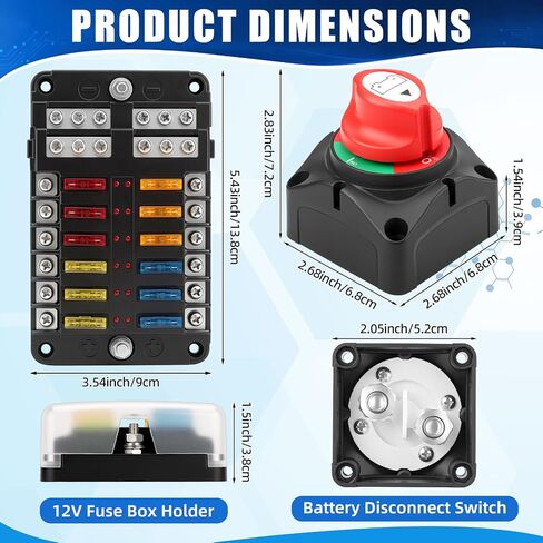 مجموعة Tellegloww Combo Kit 275a مفتاح قطع قطع البطارية وكتلة مصهر مقاومة للماء LED 12 طريقة، مجموعة كهربائية بحرية 12-48 فولت تيار مستمر مع صمامات وأجهزة تثبيت للمركبات الترفيهية والقوارب والتخييم والشاحنات والمقطورة in Kuwait