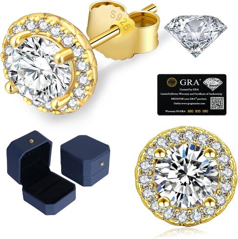 أقراط KRKC Moissanite ، أقراط تم إنشاؤها في المختبر ، أقراط مسمار من الماس للنساء ، وأقراط مقصورة من الذهب ، 925 ، 925 من الأركان الفضية الاسترليني ، D VVS1 ، هدية عيد الميلاد في عيد الحب ، نمط الهالو ، الدفع ، 0.2CT-8CT in Kuwait