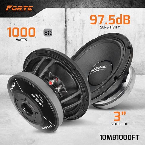مكبر صوت PRV AUDIO 10MB1000FT مقاس 10 بوصة لأنظمة الصوت المخصصة الاحترافية، 500 واط RMS، قوة برنامج 1000 واط، مكبر صوت 8 أوم، مكبرات صوت متوسطة الجهير 97.5 ديسيبل (مفرد) in Kuwait
