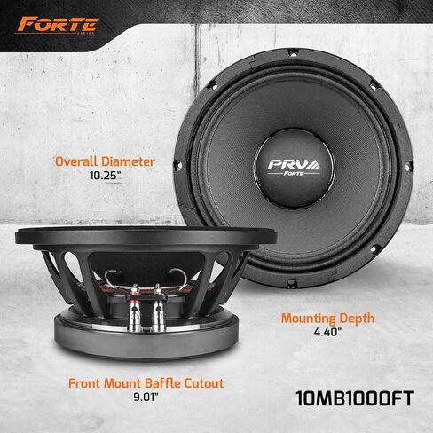 مكبر صوت PRV AUDIO 10MB1000FT مقاس 10 بوصة لأنظمة الصوت المخصصة الاحترافية، 500 واط RMS، قوة برنامج 1000 واط، مكبر صوت 8 أوم، مكبرات صوت متوسطة الجهير 97.5 ديسيبل (مفرد) in Kuwait