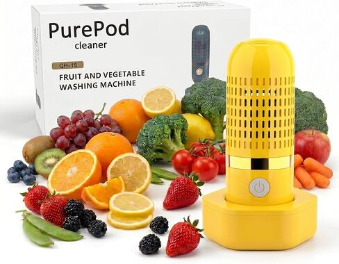 منظف ​​الخضروات Pure Pod - جهاز غسيل الفواكه وإنتاج الفاكهة اللاسلكي القابل لإعادة الشحن مع تقنية تنقية OH-ion، غسالة طعام مقاومة للماء IPX7 للخضروات والأرز والحبوب (أزرق) in Kuwait