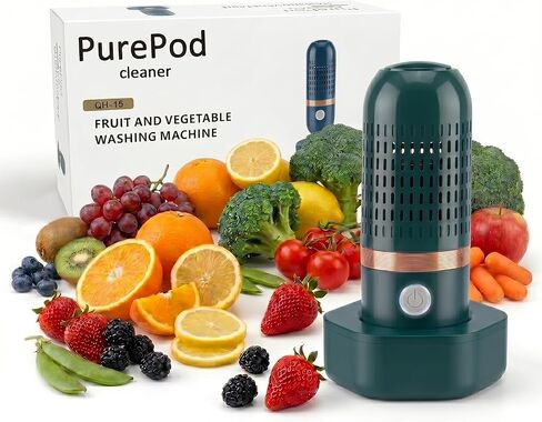 منظف ​​الخضروات Pure Pod - جهاز غسيل الفواكه وإنتاج الفاكهة اللاسلكي القابل لإعادة الشحن مع تقنية تنقية OH-ion، غسالة طعام مقاومة للماء IPX7 للخضروات والأرز والحبوب (أزرق) in Kuwait