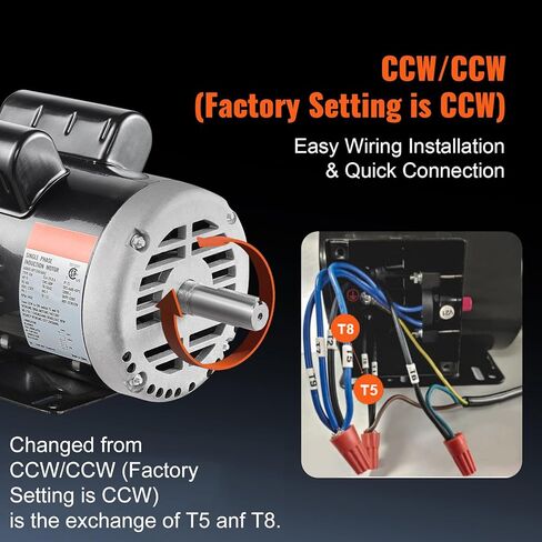VEVOR 5HP Air Compressor Electric Motor, 230V 25 Amps, 56HZ Frame 3450RPM, 7/8" Keyed Shaft, 2.25" Shaft Length, Single Phase, CCW/CW (Factory Setting is CCW) in Saudi Arabia