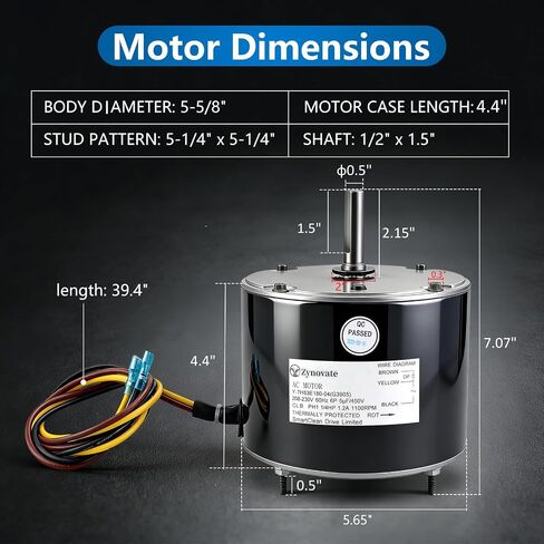 Condenser Fan Motor 1/4 HP 1100 RPM 208-230V, Replaces Motor 5KCP39EGS070S, Genteq 3905 G3905 GE3905, Carrier Bryant Payne HC39GE237A HC39GE234A HC39GE236A, Dayton 6DLL0, OEM Part Number 5KCP39EGY823S in Kuwait