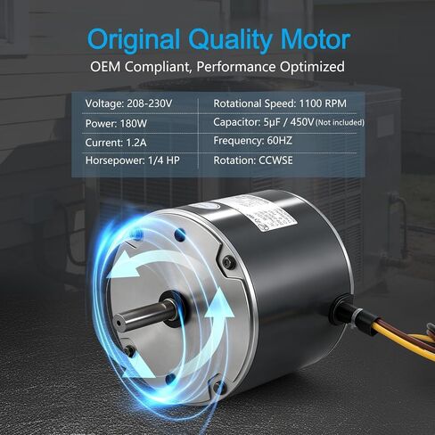Condenser Fan Motor 1/4 HP 1100 RPM 208-230V, Replaces Motor 5KCP39EGS070S, Genteq 3905 G3905 GE3905, Carrier Bryant Payne HC39GE237A HC39GE234A HC39GE236A, Dayton 6DLL0, OEM Part Number 5KCP39EGY823S in Kuwait