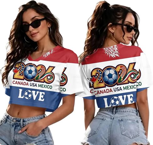 كأس العالم لكرة القدم قمصان 2026 المرأة قصيرة الأكمام Y2k المحاصيل القمم USA المكسيك جيرسي تنفس كرة القدم الجرافيك تيز in Kuwait