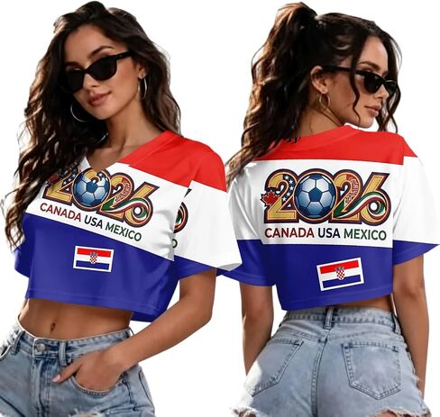 كأس العالم لكرة القدم قمصان 2026 المرأة قصيرة الأكمام Y2k المحاصيل القمم USA المكسيك جيرسي تنفس كرة القدم الجرافيك تيز in Kuwait