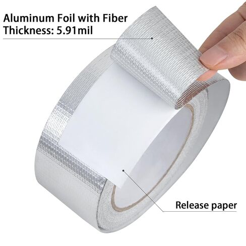 Aluminum Foil Tape - 2 Inch X 66 Feet, 5.91 Mil Thick Fiberglass Reinforced High Temperature Heat Shield Tape for HVAC, Hose and Auto Use in Kuwait