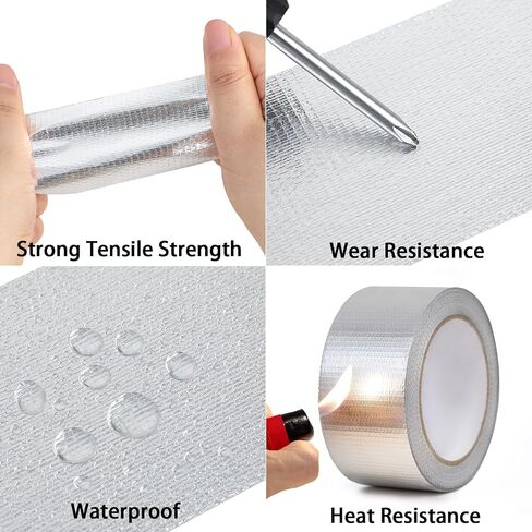 Aluminum Foil Tape - 2 Inch X 66 Feet, 5.91 Mil Thick Fiberglass Reinforced High Temperature Heat Shield Tape for HVAC, Hose and Auto Use in Kuwait