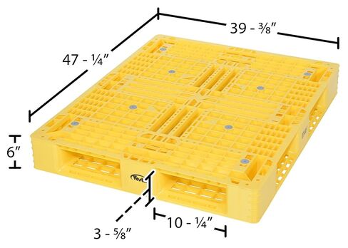 Vestil PLP2-4840-YELLOW High Density Polyethylene Pallet 39-3/8 In. x 47-3/8 In. x 6 In. 8000 Lb. Capacity Yellow in Kuwait