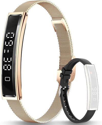 Smart Bracelet for Men Women with 2 Bands, Fitness Health Tracker, 24/7 Heart Rate/Pressure Detection/Sleep Monitor, 5ATM Waterproof Fashion Wristband with Multiple Sport Modes Android iOS in Kuwait