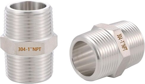 2PCS عرافة الحلمة 1 "× 1" تجهيزات الأنابيب الذكور، 304 الفولاذ المقاوم للصدأ 1 بوصة NPT تركيبات محول الأنابيب الخيوط، ذكر مستقيم موصل الأنابيب المناسب in Kuwait
