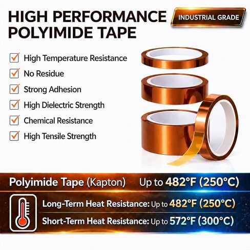 5 Rolls 10mm x33m(108FT) Sublimation Tape, High Temperature Heat Resistant Polyimide Tape, Heat Transfer Tape, No Residue Kapton Tape for Electronics,Soldering,PCB,3D Printing,Heat Vinyl Press,Thermal in Kuwait