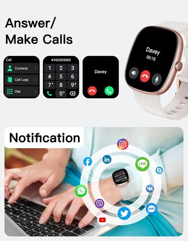 Fitness Tracker with Call Function, 1.85" Fitness Watch for Women and Men, 24/7 Heart Rate & Blood Oxygen Monitor, Sleep Tracker, 100+ Sport Modes, IP68 Waterproof (Starlight) in Kuwait