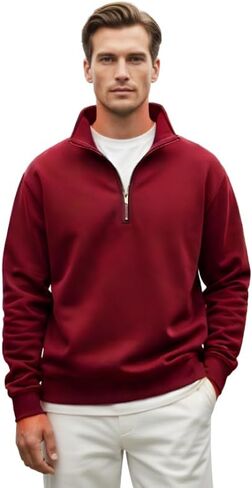 Mens Quarter Zip Pullover Comfort Soft Sweater Sweatshirt for Men 1/4 Zip Pullover Mens Sweaters in Kuwait