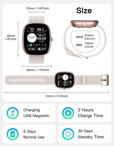Fitness Tracker with Call Function, 1.85" Fitness Watch for Women and Men, 24/7 Heart Rate & Blood Oxygen Monitor, Sleep Tracker, 100+ Sport Modes, IP68 Waterproof (Starlight) in Kuwait