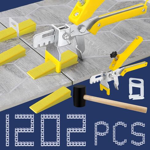 BAUMFEUER Tile Leveling System with Tile Plier and Rubber Mallet, 1000 Piece Tile Spacers Clips and 200 Piece Reusable Wedges, Tile Leveler Tool Set for Tile and Stone Installation (1/16 Inch） in Saudi Arabia