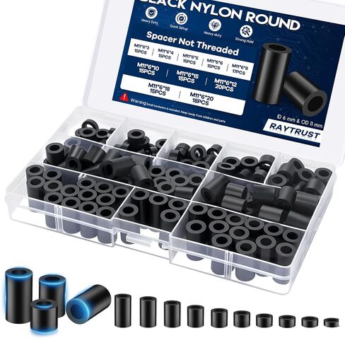 160Pcs M6 Plastic Spacers for Screws, Non-Threaded Plastic Round Spacer Assortment Kit, High-Strength Standoffs for Electrical Outlets, 3D Printers, ID 6mm OD 11mm, 3mm to 20mm Lengths,Black in Kuwait
