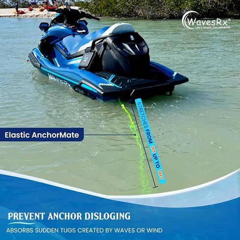 WAVESRX Beach Anchoring Bundle for PWC | 12" WaveCobra Aluminum Spike Stern Anchor + 7ft AnchorMate Flat Bungee (Stretches to 14ft) | Ultra-Light Patented Design Keeps Your Jet Ski Securely Anchored in Kuwait