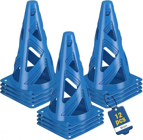 12 Pack Soccer Cones, 9 Inch Agility Cones for Soccer, Football, Basketball, Cones for Sports Training, Speed & Agility Drills, Field Marking Equipment in Kuwait