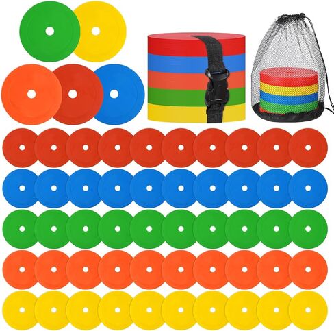 50Pcs 6" Flat Cones Spot Markers, 5 Colors Non-Skid Floor Hole Soccer Cones Field Court Markers Field Court Spot Marker Flat Discs Soccer Training Equipment for Football Sports Speed Agility Practice in Saudi Arabia