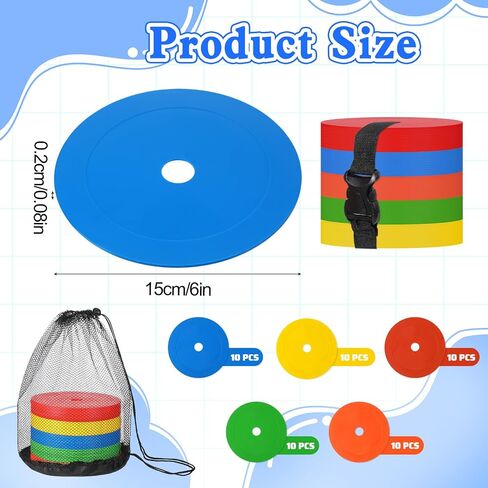 50Pcs 6" Flat Cones Spot Markers, 5 Colors Non-Skid Floor Hole Soccer Cones Field Court Markers Field Court Spot Marker Flat Discs Soccer Training Equipment for Football Sports Speed Agility Practice in Saudi Arabia