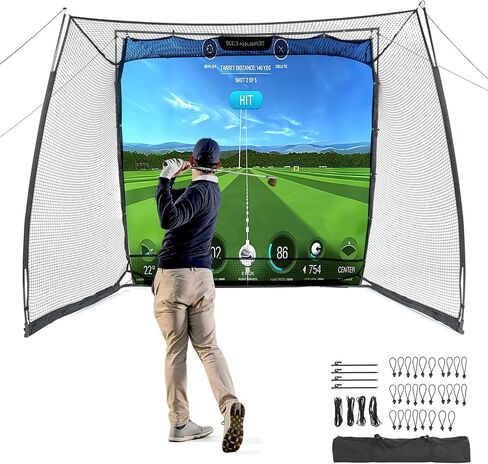 11x8ft Golf Simulator Hitting Net with Impact Screen & Target Cloth, Heavy-Duty Golf Net with Metal Frame & 270° Protection, Range Cage for Swing Driving Home Garage Indoor Outdoor, Golf Gift for Men in Kuwait