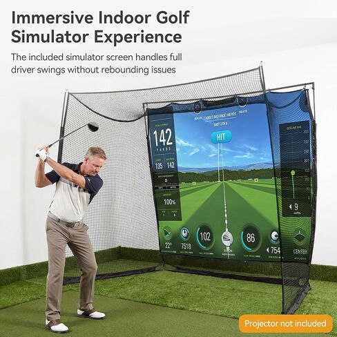 11x8ft Golf Simulator Hitting Net with Impact Screen & Target Cloth, Heavy-Duty Golf Net with Metal Frame & 270° Protection, Range Cage for Swing Driving Home Garage Indoor Outdoor, Golf Gift for Men in Kuwait