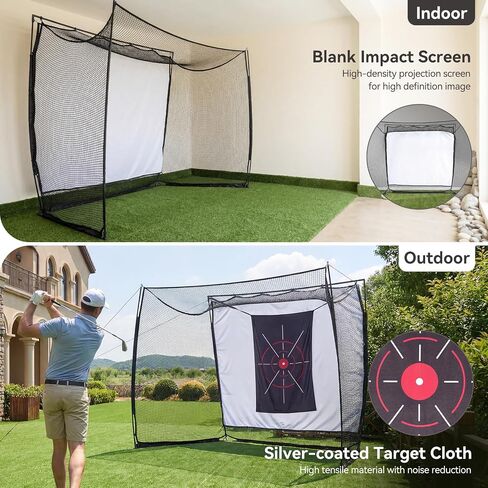 11x8ft Golf Simulator Hitting Net with Impact Screen & Target Cloth, Heavy-Duty Golf Net with Metal Frame & 270° Protection, Range Cage for Swing Driving Home Garage Indoor Outdoor, Golf Gift for Men in Kuwait