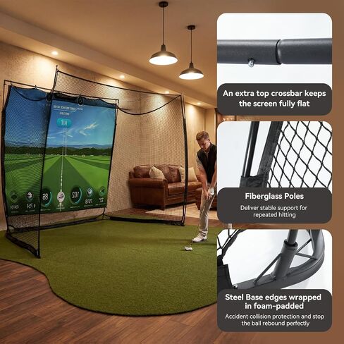 11x8ft Golf Simulator Hitting Net with Impact Screen & Target Cloth, Heavy-Duty Golf Net with Metal Frame & 270° Protection, Range Cage for Swing Driving Home Garage Indoor Outdoor, Golf Gift for Men in Kuwait