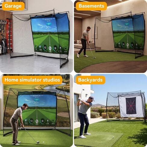 11x8ft Golf Simulator Hitting Net with Impact Screen & Target Cloth, Heavy-Duty Golf Net with Metal Frame & 270° Protection, Range Cage for Swing Driving Home Garage Indoor Outdoor, Golf Gift for Men in Kuwait