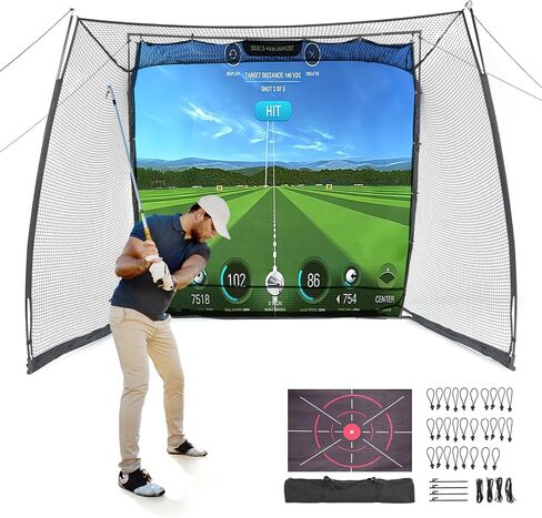 11x8ft Golf Simulator Hitting Net with Impact Screen & Target Cloth, Heavy-Duty Golf Net with Metal Frame & 270° Protection, Range Cage for Swing Driving Home Garage Indoor Outdoor, Golf Gift for Men in Kuwait