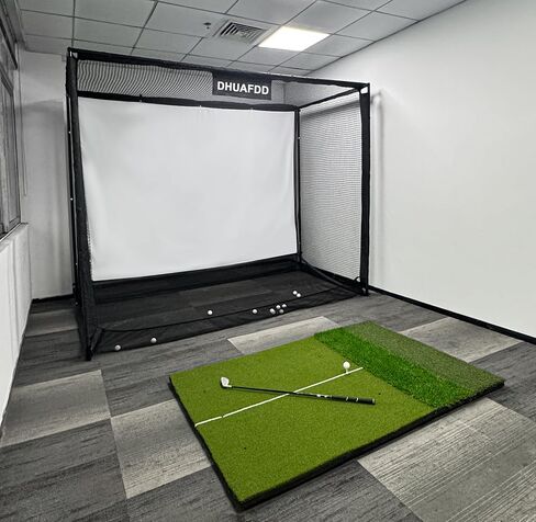 Golf Cage - 10x8x5 FT Golf Net with Impact Screen & Steel Frame 5 Ply Golf Simulator Enclosure with Ball Return Indoor Golf Practice Easy Setup in Kuwait