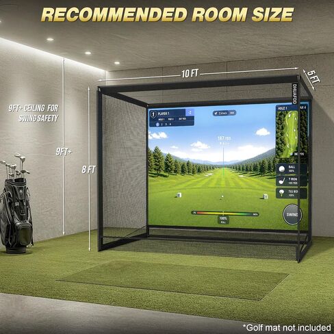 Golf Cage - 10x8x5 FT Golf Net with Impact Screen & Steel Frame 5 Ply Golf Simulator Enclosure with Ball Return Indoor Golf Practice Easy Setup in Kuwait