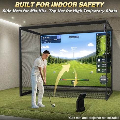 Golf Cage - 10x8x5 FT Golf Net with Impact Screen & Steel Frame 5 Ply Golf Simulator Enclosure with Ball Return Indoor Golf Practice Easy Setup in Kuwait