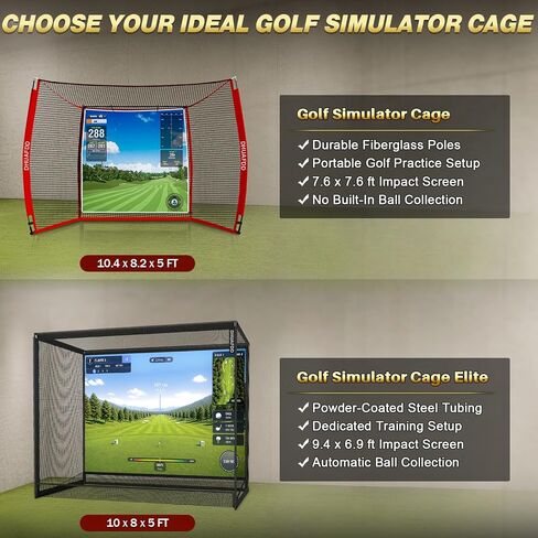 Golf Cage - 10x8x5 FT Golf Net with Impact Screen & Steel Frame 5 Ply Golf Simulator Enclosure with Ball Return Indoor Golf Practice Easy Setup in Kuwait