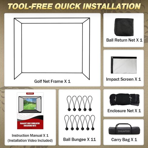 Golf Cage - 10x8x5 FT Golf Net with Impact Screen & Steel Frame 5 Ply Golf Simulator Enclosure with Ball Return Indoor Golf Practice Easy Setup in Kuwait