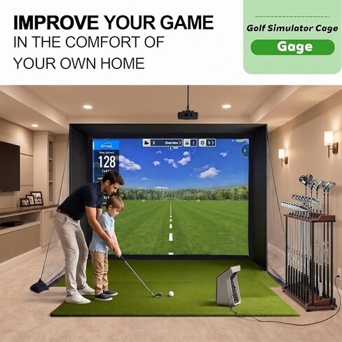 Golf Simulator Enclosure with Double-Layer Silent HD Impact Screen & Side Barriers,10×8 ft Indoor Golf Hitting Cage with φ32mm Heavy Duty Stainless Steel Frame, Golf Practice Kit for Garage & Home Use in Kuwait