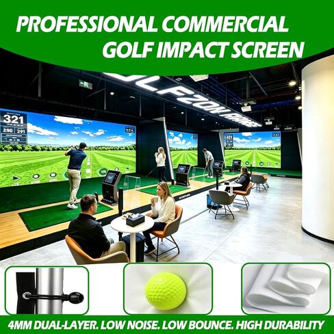 Golf Simulator Enclosure with Double-Layer Silent HD Impact Screen & Side Barriers,10×8 ft Indoor Golf Hitting Cage with φ32mm Heavy Duty Stainless Steel Frame, Golf Practice Kit for Garage & Home Use in Kuwait