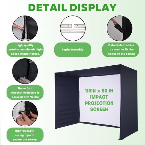 Golf Simulator Enclosure with Double-Layer Silent HD Impact Screen & Side Barriers,10×8 ft Indoor Golf Hitting Cage with φ32mm Heavy Duty Stainless Steel Frame, Golf Practice Kit for Garage & Home Use in Kuwait