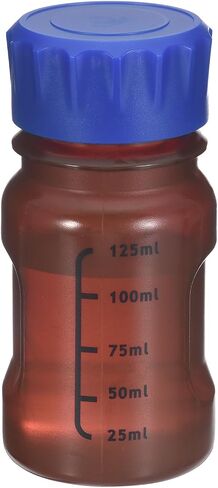 PATIKIL 125ml Reagent Bottle, Graduated Storage Bottles PP Plastic with Blue Screw Cap Comfortable Hand Shake Temperature Resistance for Lab Media Water Reagent Liquids, Brown in Kuwait