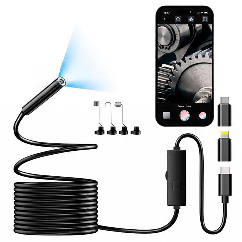 1920P HD Endoscope Camera with Light, IP67 Waterproof Borescope Snake Camera Semi-Rigid Sewer Camera 8 LED Inspection Endoscope Camera for iPhone Android Automotive Pipe, 16.4FT Single Lens in Kuwait