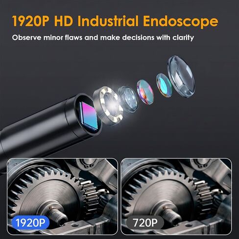 1920P HD Endoscope Camera with Light, IP67 Waterproof Borescope Snake Camera Semi-Rigid Sewer Camera 8 LED Inspection Endoscope Camera for iPhone Android Automotive Pipe, 16.4FT Single Lens in Kuwait