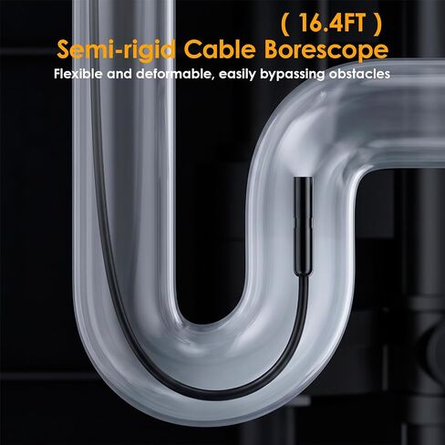 1920P HD Endoscope Camera with Light, IP67 Waterproof Borescope Snake Camera Semi-Rigid Sewer Camera 8 LED Inspection Endoscope Camera for iPhone Android Automotive Pipe, 16.4FT Single Lens in Kuwait
