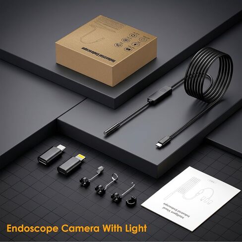 1920P HD Endoscope Camera with Light, IP67 Waterproof Borescope Snake Camera Semi-Rigid Sewer Camera 8 LED Inspection Endoscope Camera for iPhone Android Automotive Pipe, 16.4FT Single Lens in Kuwait