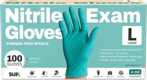 SUP Powder-Free Nitrile Exam Gloves, 100 Count Food Safe Latex-Free Disposable Gloves for Medical Lab Cooking Cleaning, Teal in Kuwait