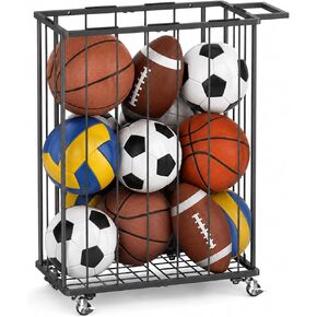 Garage Ball Storage Rack with Wheels and Elastic Rope, Sports Ball Holder for Basketball, Soccer, Volleyball, Football, Sports Equipment Organizer for Playroom, Home Gym, Indoor Outdoor Use in Saudi Arabia