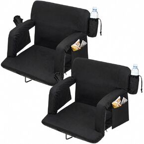 Stadium Seats with Back Support, Extra Wide Bleacher Chair for Bleachers, 6-Position Reclining Stadium Chair with Padded Cushion, Armrests, Cup Holder, Storage Pockets, Non-Slip Bottom, 2 Pack, Black in Kuwait