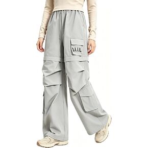 سروال Cromoncent Girls Techwear Cargo Pants للمشي لمسافات طويلة في الهواء الطلق سروال تكتيكي مسامي مع جيوب متعددة، رمادي، 13-14 سنة in Kuwait